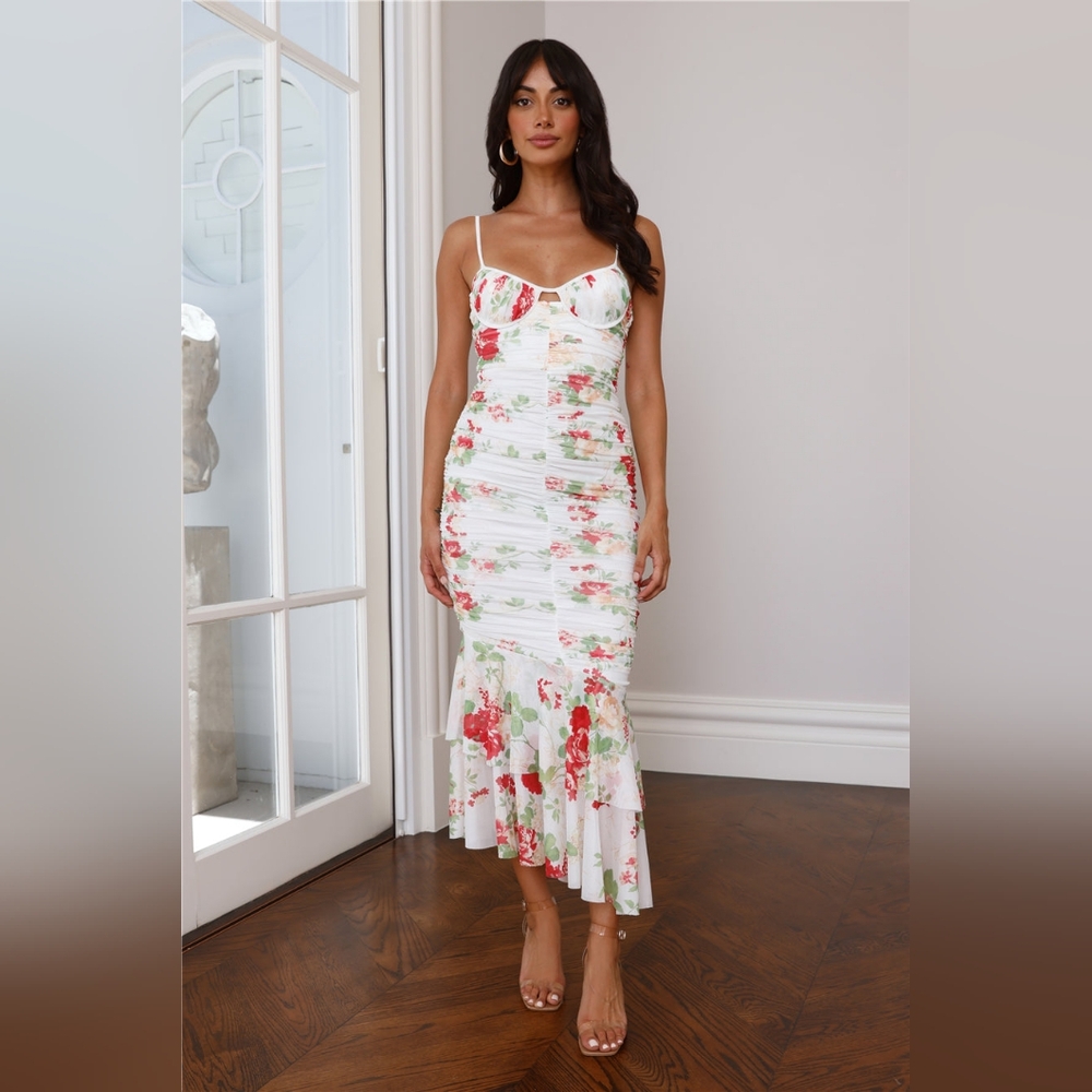 Cocktails On Arrival Mesh Midi Dress White